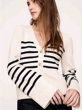 NWOT Banana Republic Striped Larkspur Flare Sleeve Cardigan, Size M
